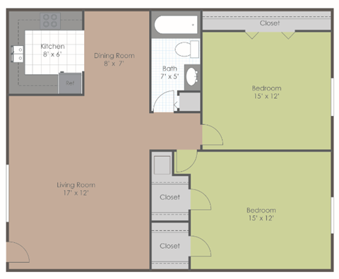 2 Bedroom 1 Bath 700 sq ft floor plan image